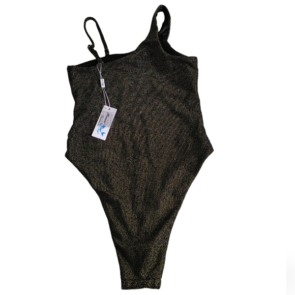 Mermaid Swimwear Size Small High Cut Waist Gold Metallic One Piece Bathing Suit - Picture 3 of 14